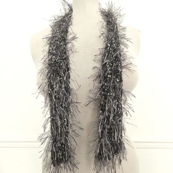 Platinum Gray Shag Knit Scarf Small Womens - Picture 3 of 5